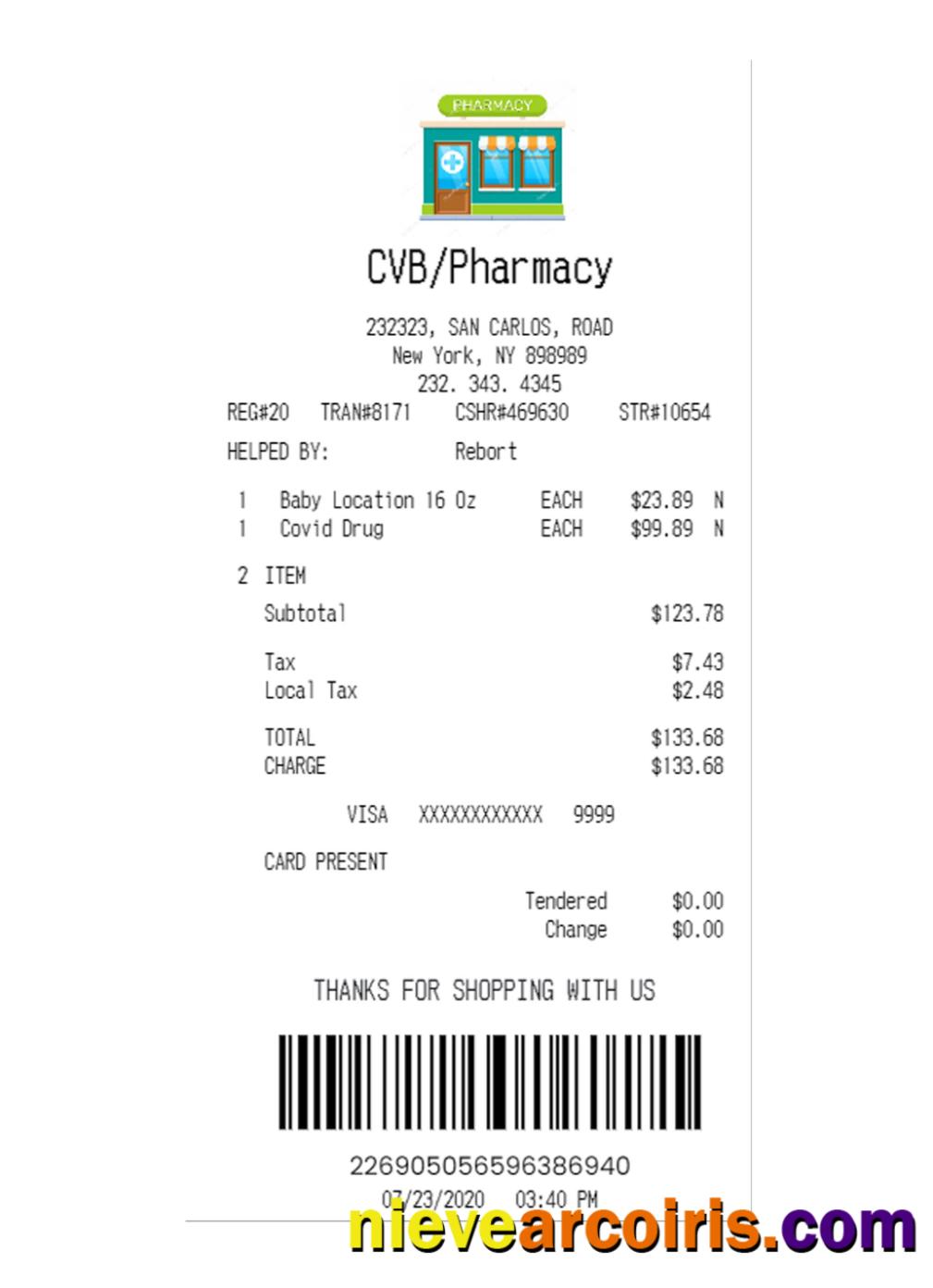 CVB PHARMACY receipt template
